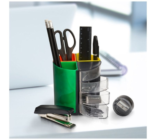 Настольный набор OfficeSpace "Витраж", 11 предметов, вращающийся черный/цветной