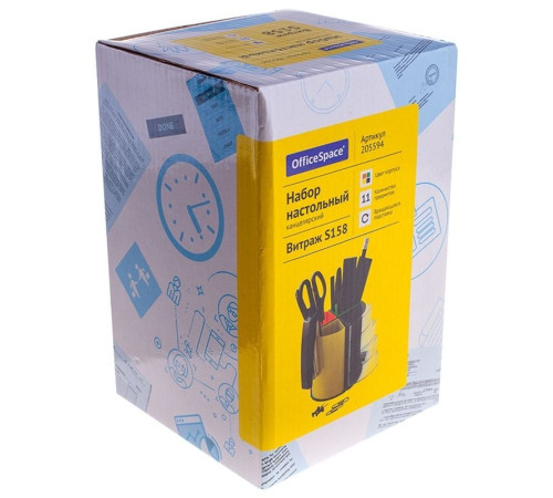 Настольный набор OfficeSpace "Витраж", 11 предметов, вращающийся черный/цветной