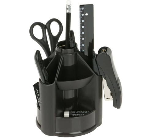 Настольный набор СТАММ "MiniDesk", 13 предметов, вращающийся черный