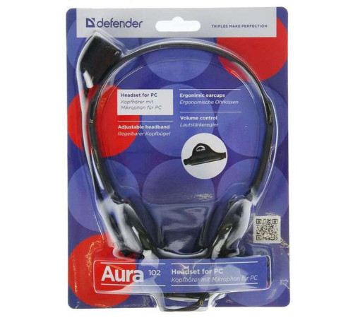 Наушники Defender "Aura" 102 с микрофоном, черные