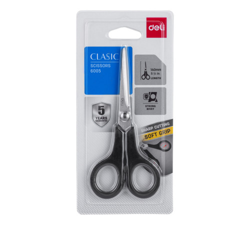 Ножницы DELI 140 мм,  прорезиненные ручки,  ассорти