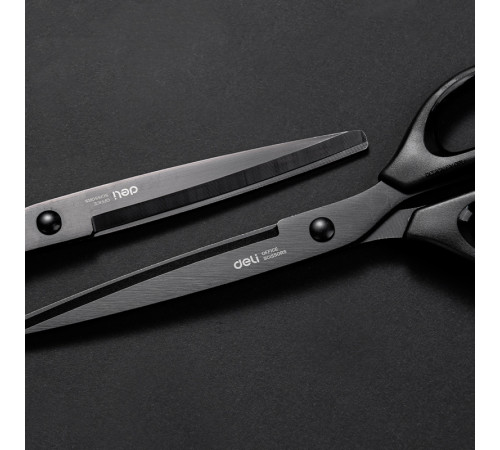 Ножницы DELI, 180 мм, с черным лезвием, пластиковые ручки, цвет ассорти