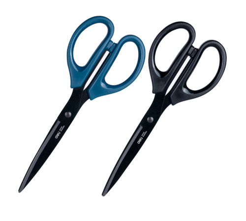 Ножницы DELI, 210 мм, с черным лезвием, пластиковые ручки, цвет ассорти