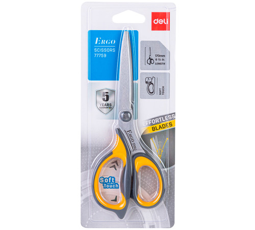 Ножницы DELI "Ergo", 170 мм, нержавеющая сталь, прорезиненные ручки