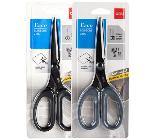 Ножницы DELI "Ergo", 175 мм, нержавеющая сталь, пластиковые ручки, ассорти