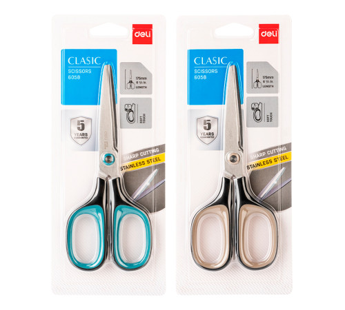 Ножницы DELI "Soft-touch", 175 мм, прорезиненные ручки, ассорти 