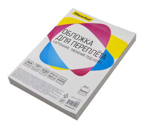 Обложка для переплета Silwerhof, А4 картон под кожу, 230 гр, белая
