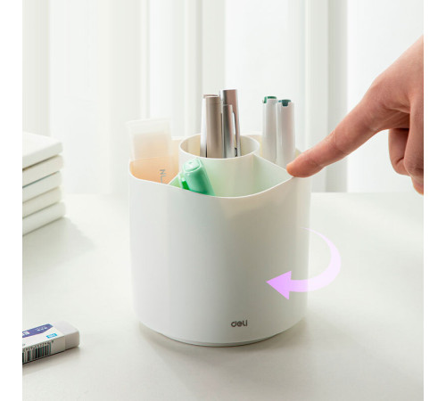 Органайзер DELI 118х118х120 мм, на 5 отделений, вращающийся, белый