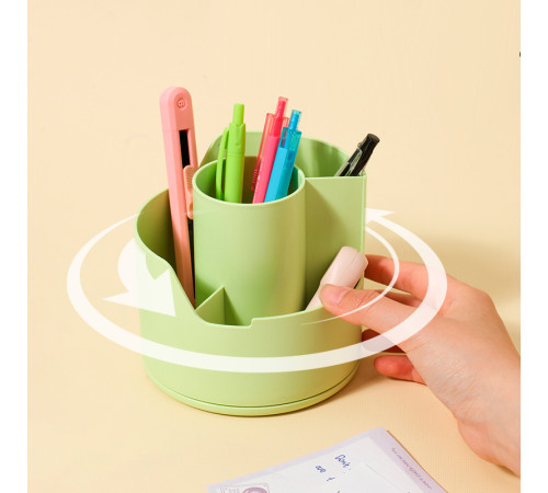 Органайзер DELI 125х125х114 мм, на 4 отделения, вращающийся, зеленый