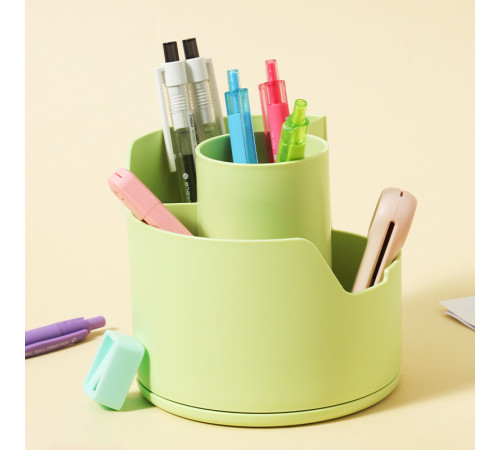 Органайзер DELI 125х125х114 мм, на 4 отделения, вращающийся, зеленый