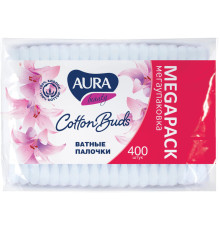 Палочки ватные AURA, 400шт, п/э упаковка