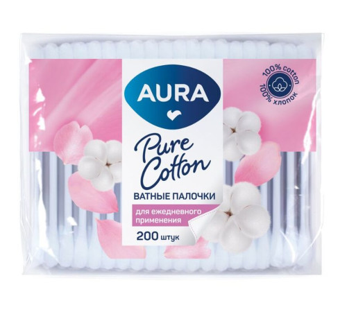 Палочки ватные Aura "Beauty", 200шт., полиэтиленовый пакет