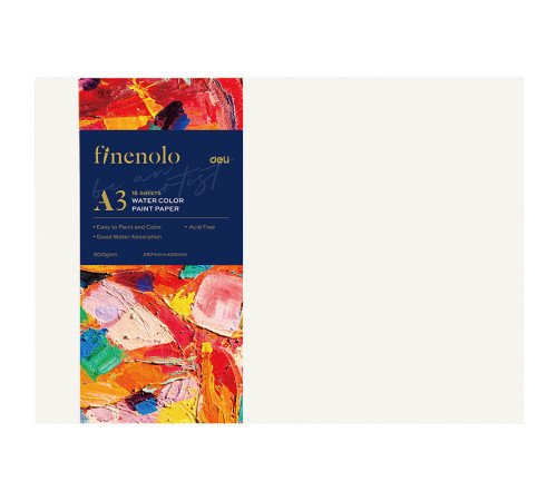 Папка для акварели DELI "Finenolo", А3, 300 г/м2, 16 листов, среднее зерно