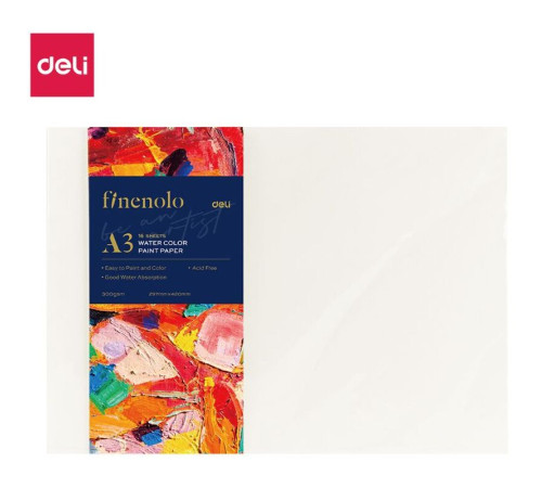 Папка для акварели DELI "Finenolo", А3, 300 г/м2, 16 листов, среднее зерно
