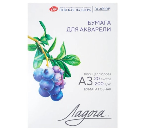 Папка для акварели ЗХК "Ладога", А3, 200 г/м2, 20 листов, среднее зерно
