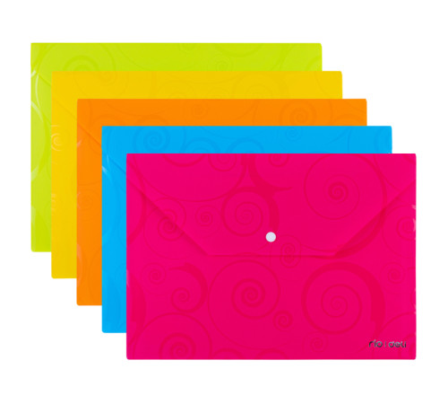 Папка-конверт на кнопке DELI, А4, 0,18 мм, "узор", ассорти