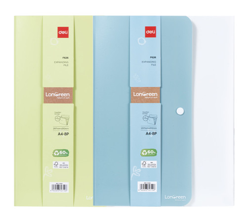 Папка-конверт на кнопке DELI "LonGreen", А4, 8 отделений, ассорти