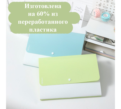 Папка-конверт на кнопке DELI "LonGreen", А4, 8 отделений, ассорти