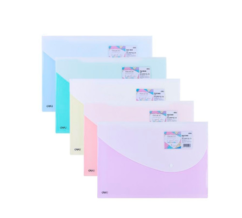 Папка-конверт на кнопке DELI "Macaron", А4+, 0,16 мм, c карманом, ассорти