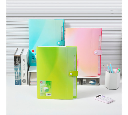 Папка-конверт на кнопке DELI "Neonup", А4, 8 отделений, ассорти