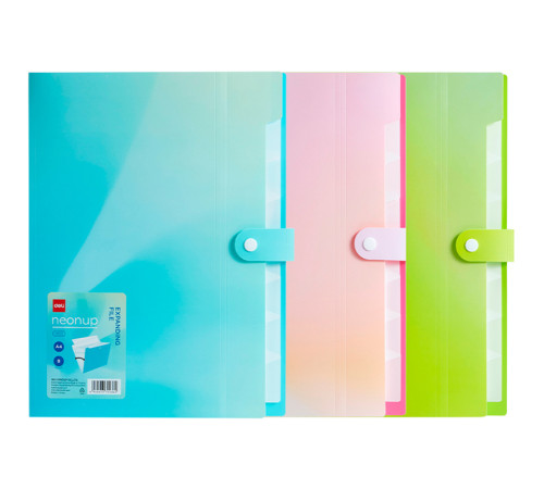 Папка-конверт на кнопке DELI "Neonup", А4, 8 отделений, ассорти
