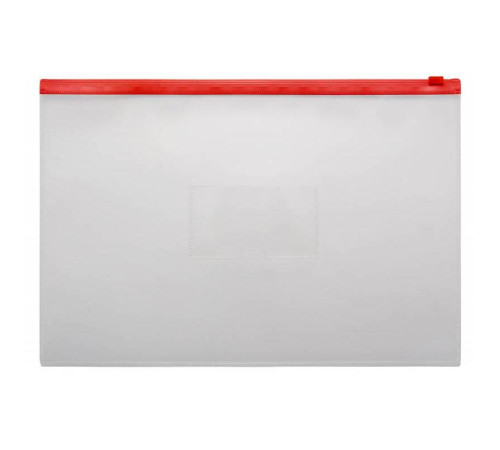 Папка-конверт на молнии БЮРОКРАТ ZIP А4+, карм.для визит. цвет молнии красный