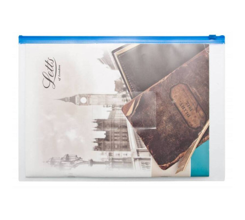 Папка-конверт на молнии БЮРОКРАТ ZIP А4+, карм.для визит. цвет молнии синий 