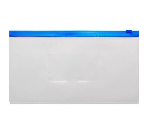 Папка-конверт на молнии БЮРОКРАТ  ZIP, А6, 265 х 148 мм, 150 мкм, карман, цвет молнии синий