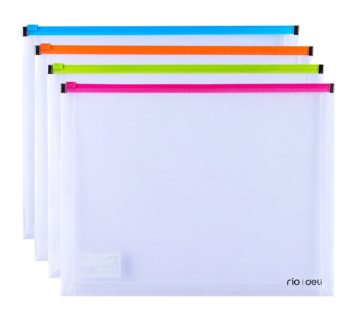 Папка-конверт на молнии Deli, А4, 0,18 мм, ассорти