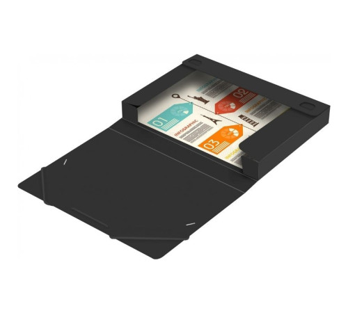 Папка-короб на резинке Бюрократ, А4 пластиковая, 500 мкм, корешок 25 мм., черная