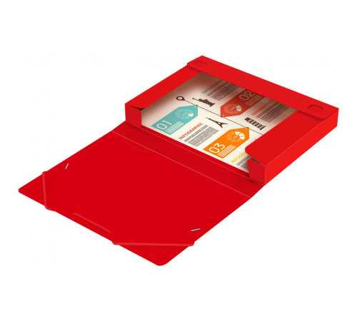 Папка-короб на резинке Бюрократ, А4 пластиковая, 500 мкм, корешок 25 мм.,красный