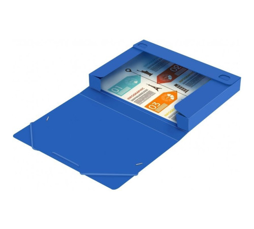 Папка-короб на резинке Бюрократ, А4 пластиковая, 500 мкм, корешок 25 мм., синяя