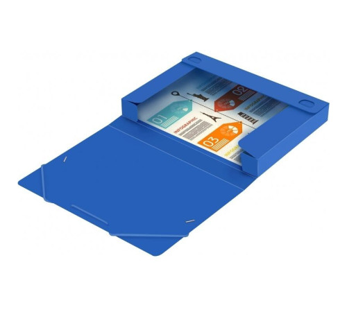 Папка-короб на резинке Бюрократ, А4 пластиковая, 700 мкм, корешок 40 мм., синяя
