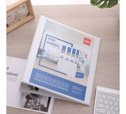 Папка на 4-х кольцах DELI, презентационная, диаметр колец 76 мм, белая