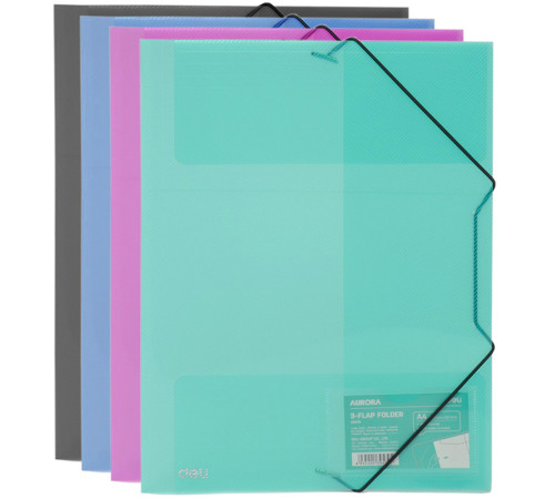 Папка на резинках DELI, A4 пластиковая, ассорти