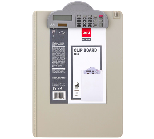 Папка-планшет DELI с калькулятором А4, пластиковая, серая