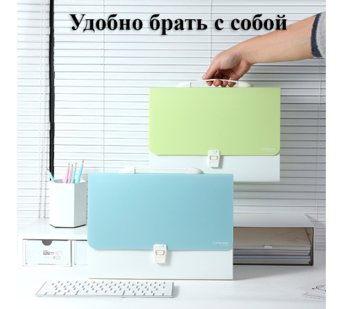 Папка-портфель DELI "LonGreen", А4, 13 отделений, 0,75 мм, ассорти