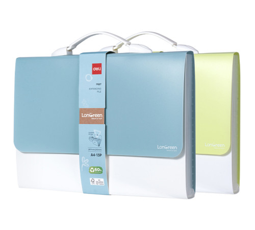 Папка-портфель DELI "LonGreen", А4, 13 отделений, 0,75 мм, ассорти