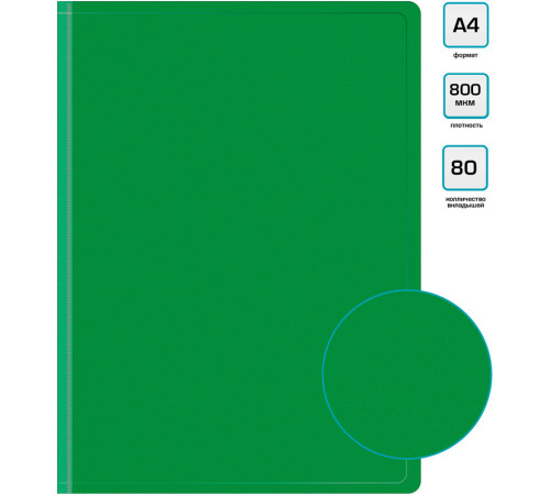 Папка с файлами БЮРОКРАТ на 80 вкладышей, зеленая