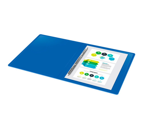 Папка-скоросшиватель с пружинным механизмом Бюрократ, А4, 500 мкм, торц. наклейка, синяя