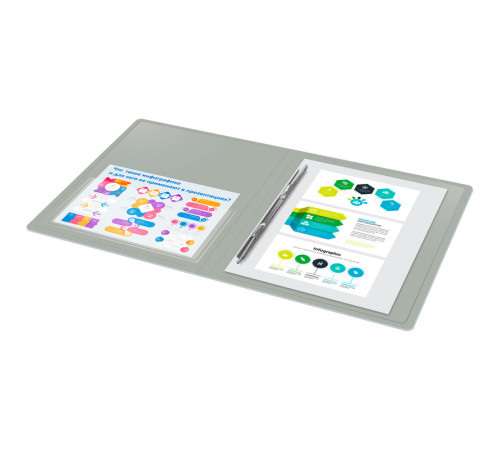 Папка-скоросшиватель с пружинным механизмом БЮРОКРАТ, А4 , внутренний карман, серая