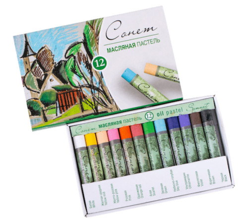 Пастель масляная ЗХК "Сонет", 12 цветов, картон