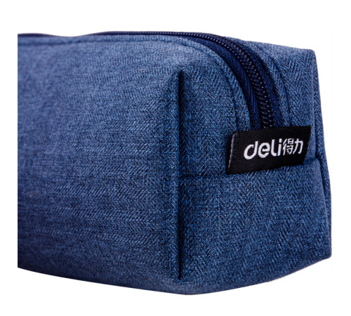 Пенал 1 отделение Deli, 190х50х50 мм, на молнии, синий