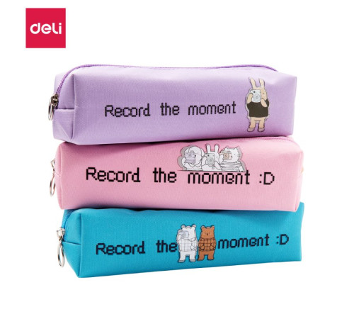 Пенал 1 отделение Deli, 210х60х60 мм, на молнии, ассорти