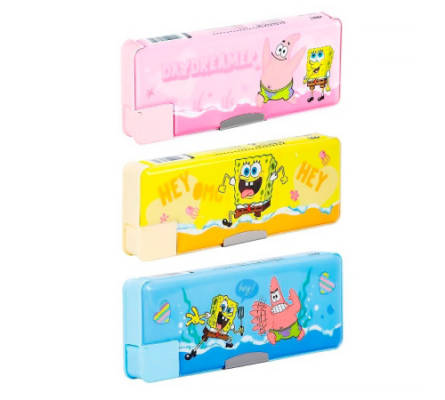 Пенал  2-х сторонний Deli "SpongeBob" + точилка, 235х80х30 мм, пластик, ассорти