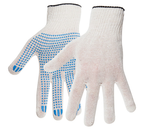 Перчатки х/б OfficeClean, эконом, 3 класс, с точечным ПВХ-покрытием, 4 нитки, белые