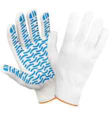 Перчатки х/б OfficeClean, стандарт, 7,5 класс, с точечным ПВХ-покрытием, 5 нитей, белые, волна