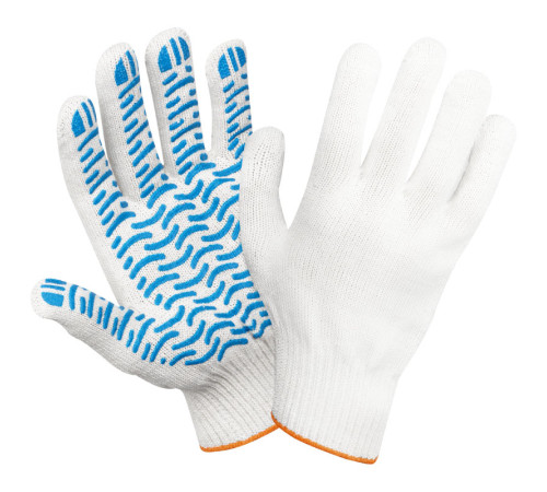 Перчатки х/б OfficeClean, стандарт, 7,5 класс, с точечным ПВХ-покрытием, 5 нитей, белые, волна
