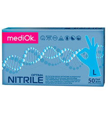 Перчатки нитриловые неопудренные Mediok, размер L, 50пар/уп, голубые
