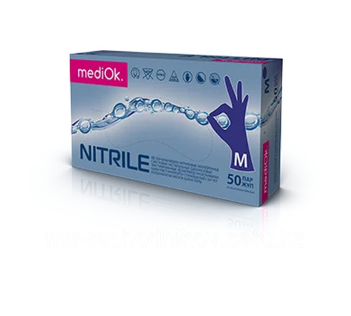 Перчатки нитриловые неопудренные Mediok, размер М, 50пар/уп, голубые